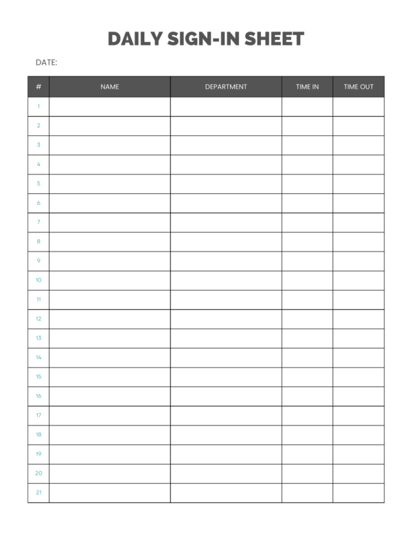 Daily sign-in sheet